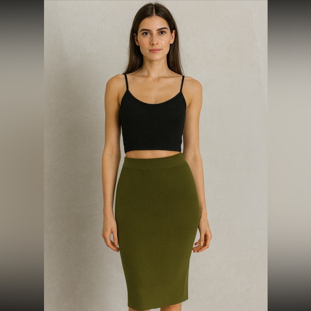 Double Zero Olive Green Ribbed Knit Skirt